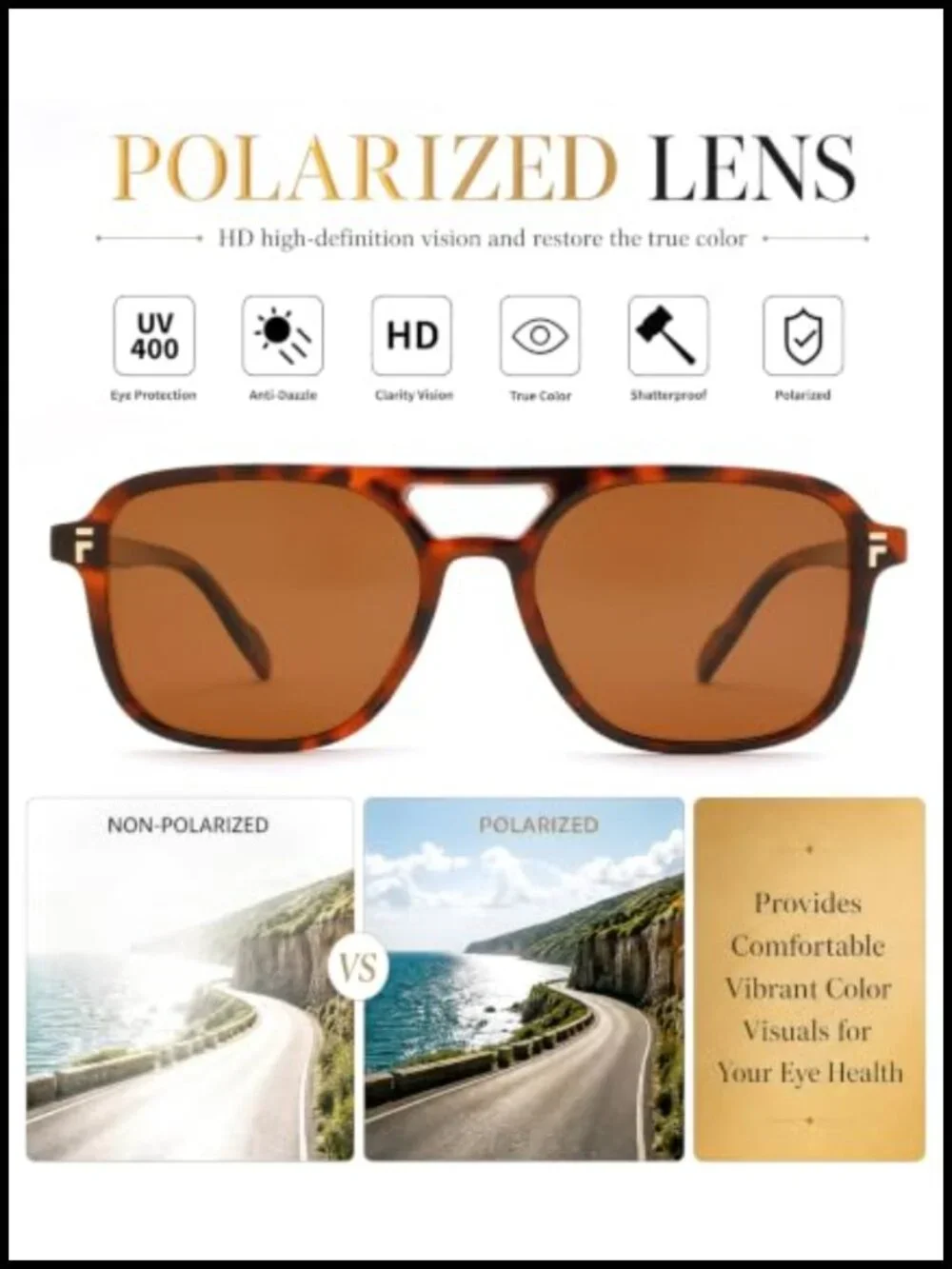 Retro Polarized Aviator Sunglasses UV400 Protection Square Sunnies